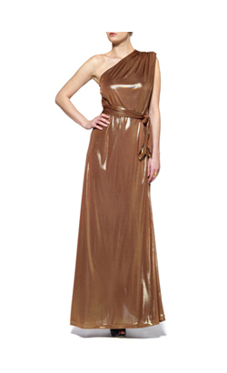 zlaté metalické maxi šaty Halston Heritage
